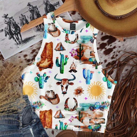 Fun Western Pink Tanks in various colors and sizes Xs-4Xl - Picture 4 of 8